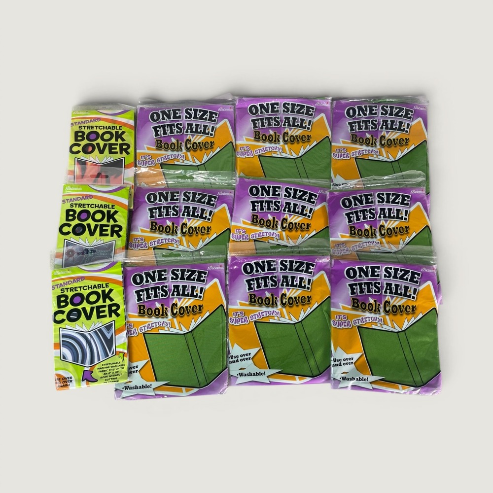 Lot of 11 It's Academic Stretchable Book Covers Green & Patterned Protectors